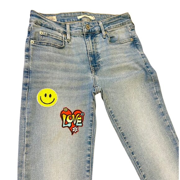 Custom Denim | Levis 711 Skinny Jeans - Smiley Love Patches - Size 26 - Picture 2 of 8